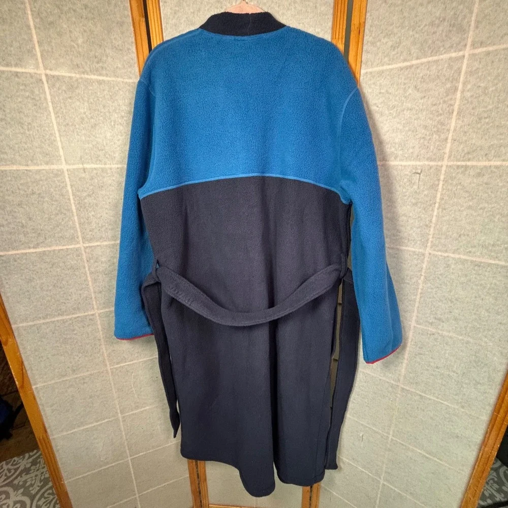 LL Bean Fleece Robe Men Large Blue Colorblock Belted Loungewear
